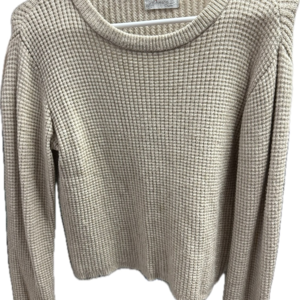 Cream Crew Neck Sweater with Textured Knit